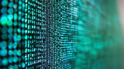 Abstract digital turquoise data waves pattern on a screen macro view : Generative AI