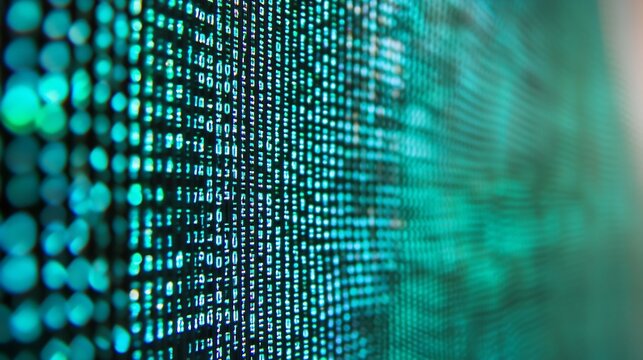 Abstract digital turquoise data waves pattern on a screen macro view : Generative AI