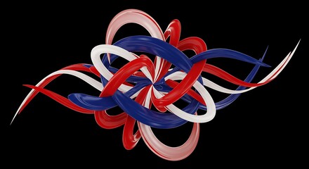 Dynamic red blue white abstract 3d geometric design.  Patriotic spiral twirl.