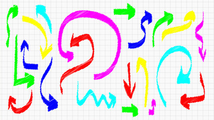 Scribble Colorful Doodle Arrows Isolated Vector Set 