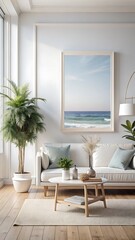 Naklejka premium Frame mockup in cozy dark blue bedroom interior, 3d render, white Mock up