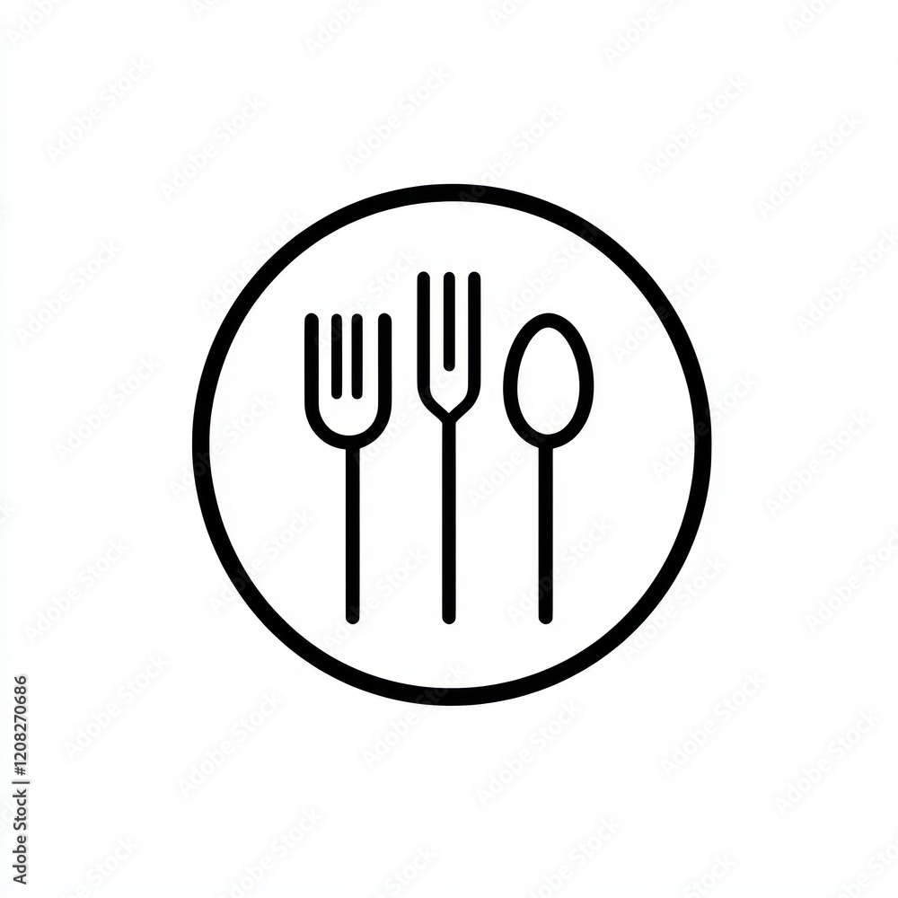Poster utensils in a circle for food service or dining; simple design on a plain background