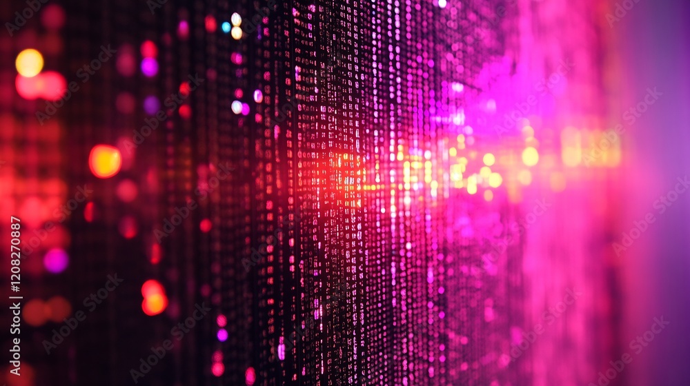 Poster Abstract Digital Matrix with Vibrant Pink and Orange Light Patterns : Generative AI