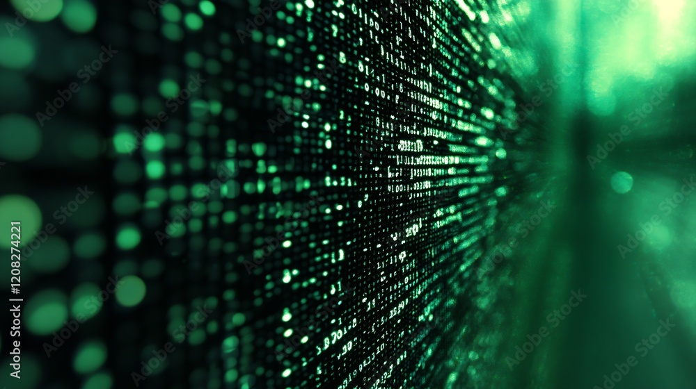 Poster Green Illuminated Digital Grid Network with Abstract Tech Texture : Generative AI