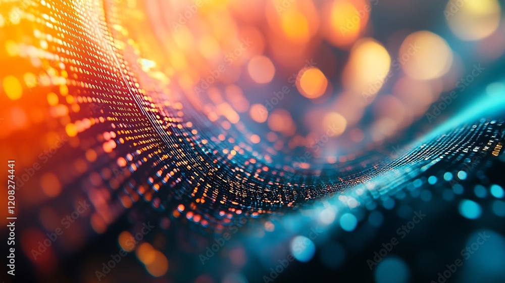 Poster Vibrant Abstract Blue and Orange Digital Wave with Light Bokeh : Generative AI