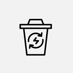 Trash can and recycle energy icon line, free energy, ecology, renewable and green energy concept. Linear and lineart icon.