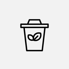Trash can and leaf icon line, free energy, ecology, renewable and green energy concept. Linear and lineart icon.