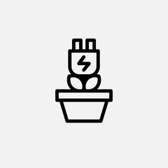 Eco plug and plant in a pot icon line, free energy, ecology, renewable and green energy concept. Linear and lineart icon.