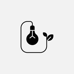 Bulb lamp and leaf icon glyph, free energy, ecology, renewable and green energy concept. Solid black icon.