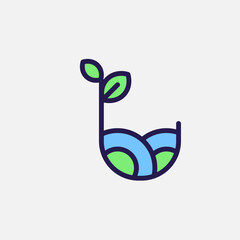 Garden and sprout icon flat, free energy, ecology, renewable and green energy concept. Outline and filled colourful icon.