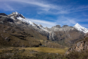 landscape with snow covered mountain range Huascaran, Peru