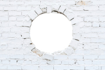 PNG Cricle hole in white brick wall white bricks circular texture.