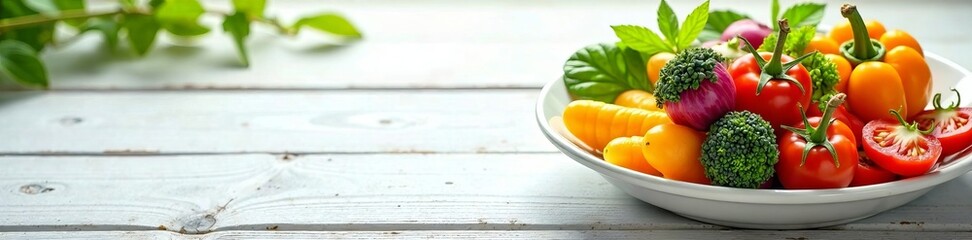 Fresh and colorful vegetables arranged beautifully on a white plate.