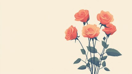Fototapeta premium Peach roses bouquet, cream background, floral design, greeting card