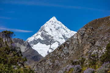 landscape with snow covered mountain range Huascaran, Peru