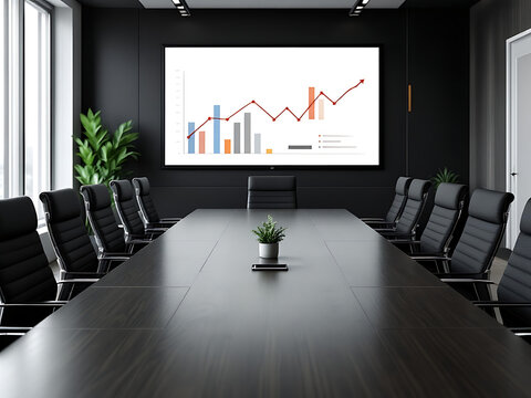 Modern Conference Room Interior with Bar and Line Graph Display - Powered by Adobe