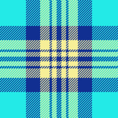 Vibrant teal, navy, and pale yellow plaid pattern.  Geometric textile design ideal for fashion, web, or print projects.