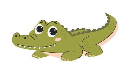 Cute crocodile cartoon vector illustration isolated on a white background.