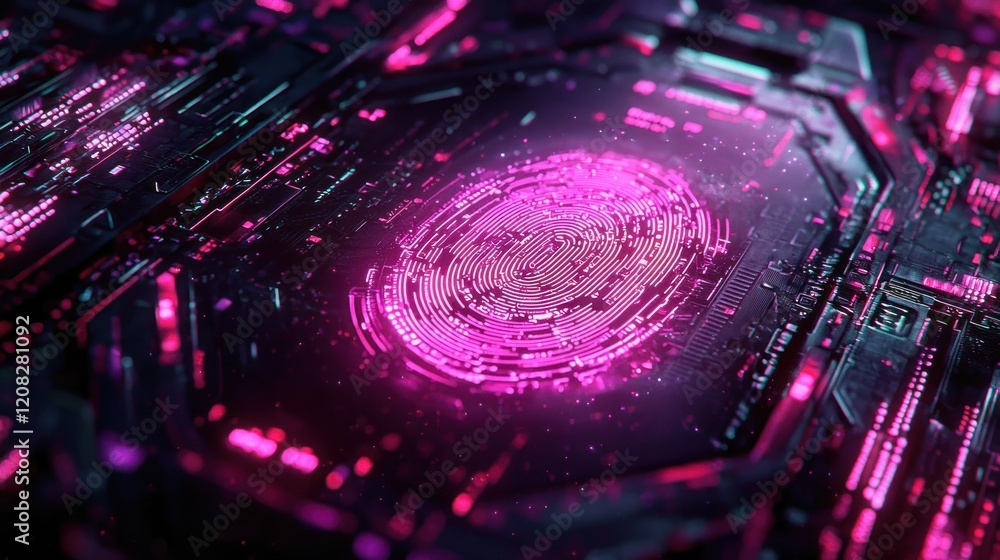Poster digital fingerprint on circuit board, futuristic tech background