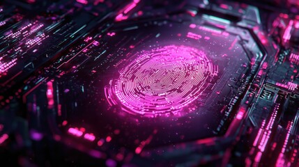 Digital Fingerprint on Circuit Board, Futuristic Tech Background