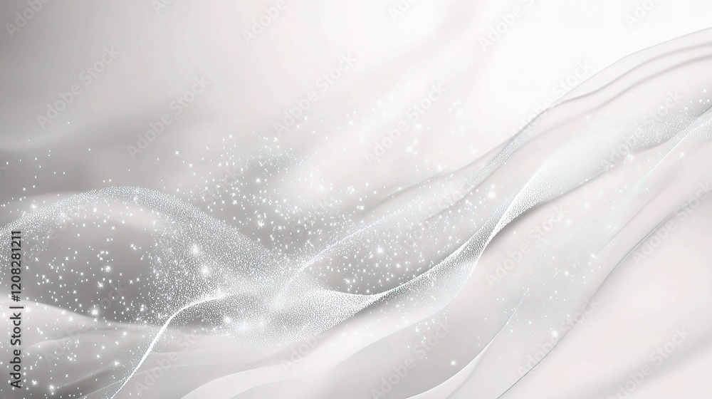 Poster abstract grey and white background with flowing particles and lines