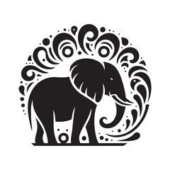 Black Color Elephant silhouette design Vector Illustration, Solid White Background (5).eps