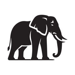 Black Color Elephant silhouette design Vector Illustration, Solid White Background (6).eps