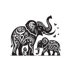 Black Color Elephant silhouette design Vector Illustration, Solid White Background (8).eps