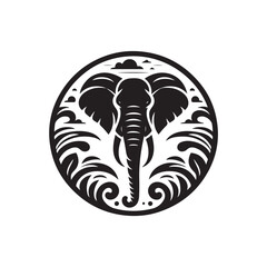 Black Color Elephant silhouette design Vector Illustration, Solid White Background (21).eps