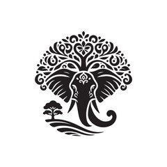 Black Color Elephant silhouette design Vector Illustration, Solid White Background (24).eps