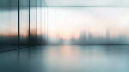 Fototapeta premium Modern Blurred Office Workspace in Morning Light with Glass Walls