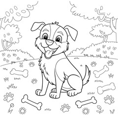 dog with bone line art coloring page 
