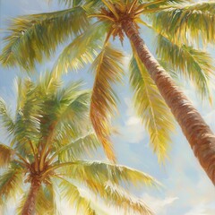 Tropical paradise with coconut palm trees lush landscape nature scene vibrant atmosphere upward view serenity
