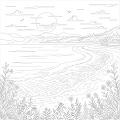 Obraz premium a line art illustration nature coloring page 
