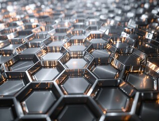 Fototapeta premium Close-up of hexagonal metal edges in bright light, reflective, hexagonal, close-up