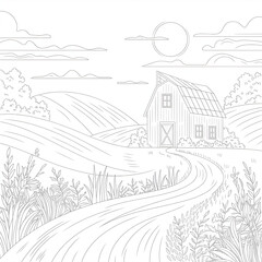 Obraz premium a line art illustration nature and road side house coloring page 