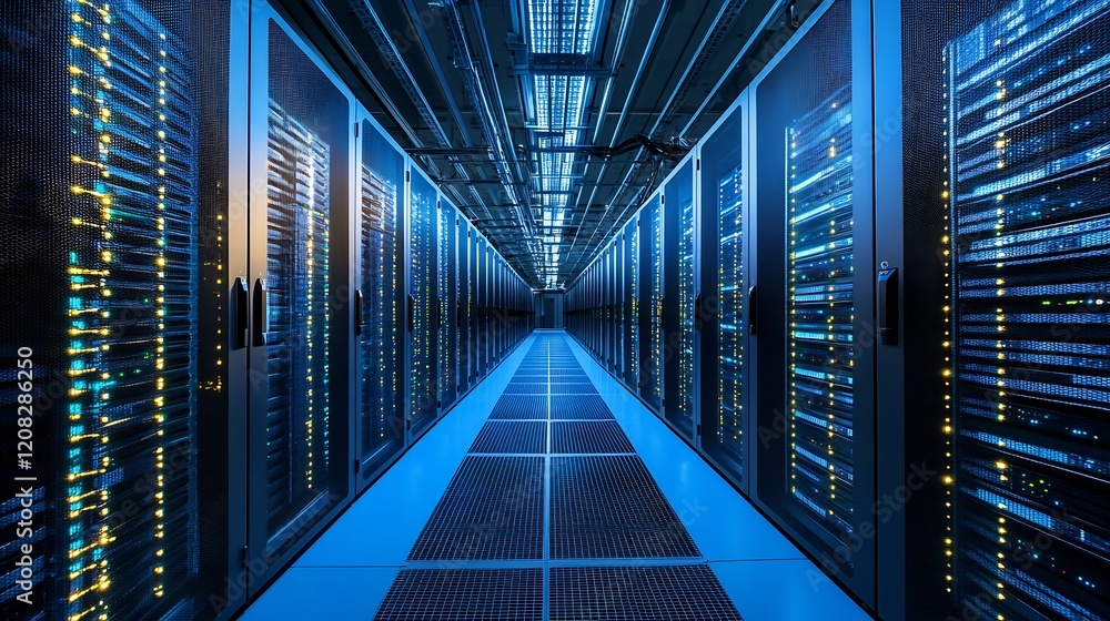 Fototapete Modern Data Center With Advanced Server Racks and Infrastructure for Cloud Computing : Generative AI