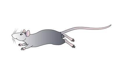 A cute gray decorative rat is skipping. Rat - symbol of 2020 by the Chinese horoscope - stock illustration	