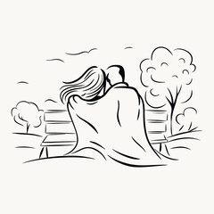 A couple sitting on a bench, wrapped in a gentle embrace