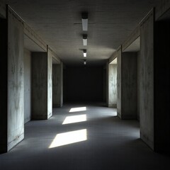 Modern concrete basement subground hall with daylighting.
