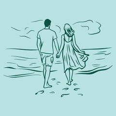 A couple walking barefoot on a beach