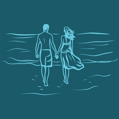 A couple walking barefoot on a beach