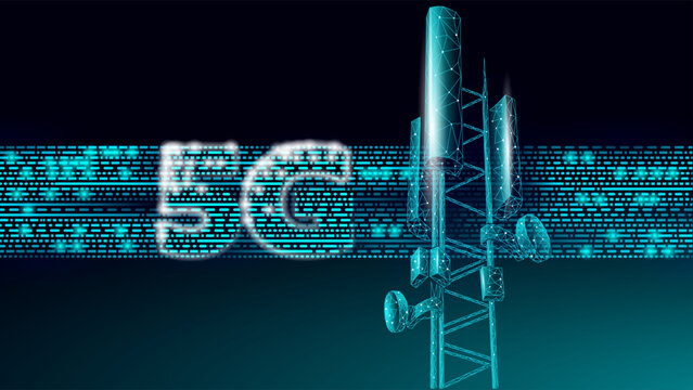 3d base station receiver. telecommunication tower 5g polygonal design global connection information transmitter. Mobile radio antenna cellular video