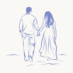 A couple walking hand in hand