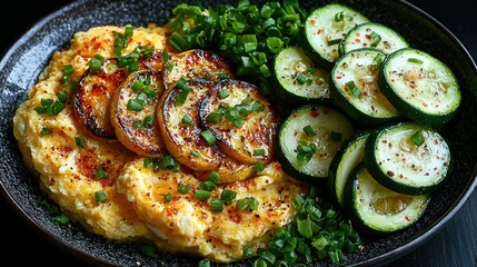 Scrumptious Summer Breakfast: Pan-Seared Squash, Zucchini, and Creamy Scrambled Eggs