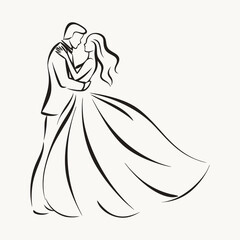 A minimalist line art of a couple hugging