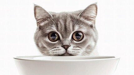 Portrait of a Silver Tabby British Shorthair Cat with Big Eyes