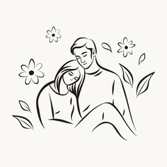 A seated couple, with the woman resting her head on the man's shoulder