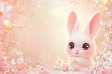 Adorable White Bunny in Pastel Spring Setting

