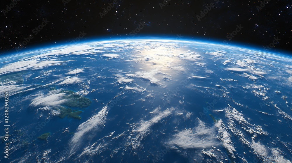 Poster expansive earth surface from space displaying clouds and ocean with a cosmic backdrop : generative a